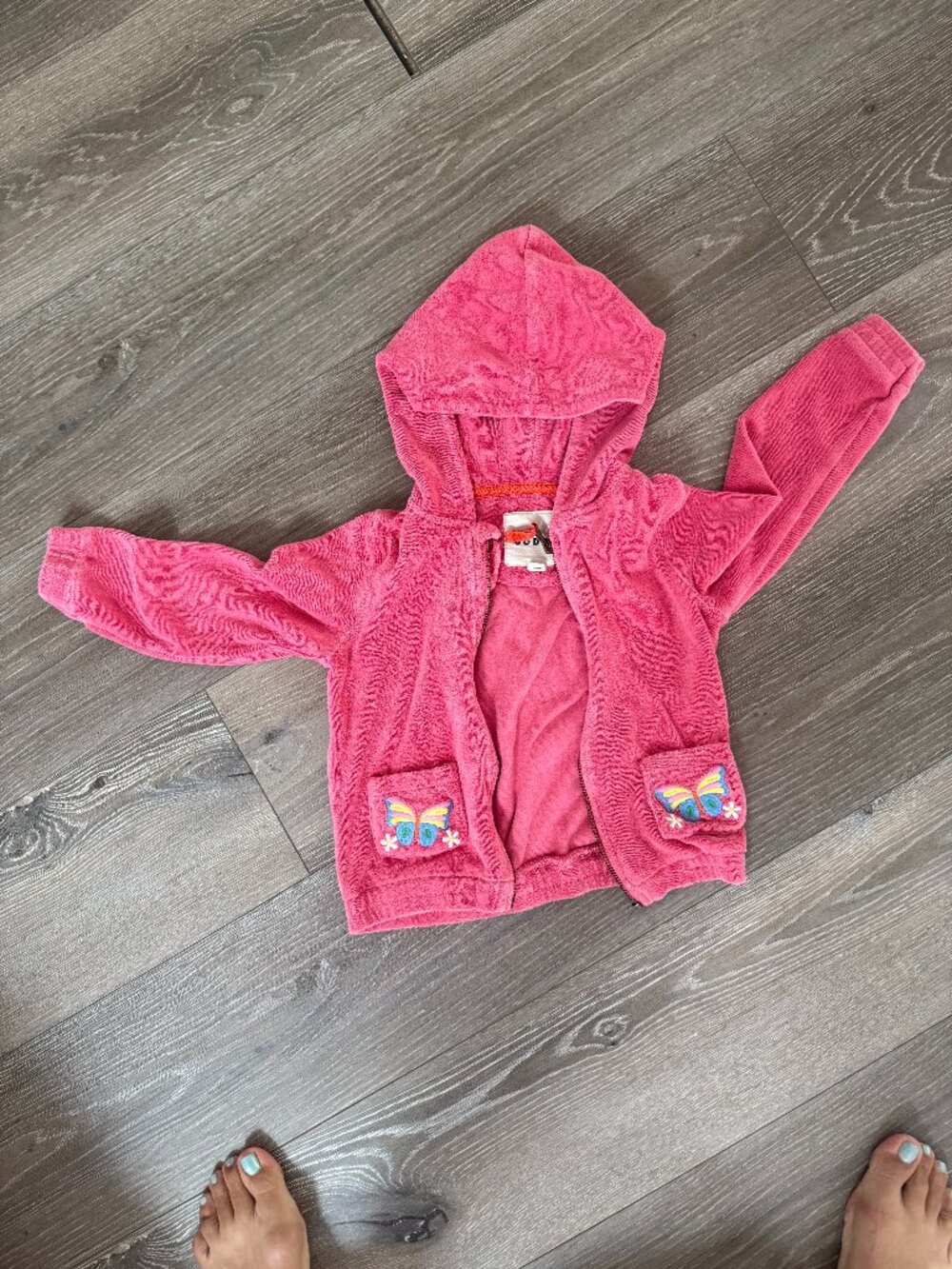 Boden Girls Pink Hooded Terry Zip Jacket w/ Butterfly Pockets Size 3/4